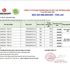 Báo giá tấm Dăm gỗ SmileBoard SCG Thái Lan 2018