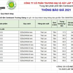 Báo giá tấm xi măng cemboard Smartboard SCG 2021